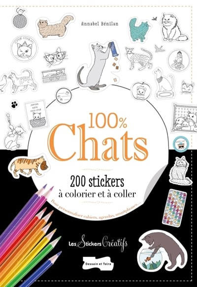 100% Chats: 200 stickers a colorier & coller | 9782295006264